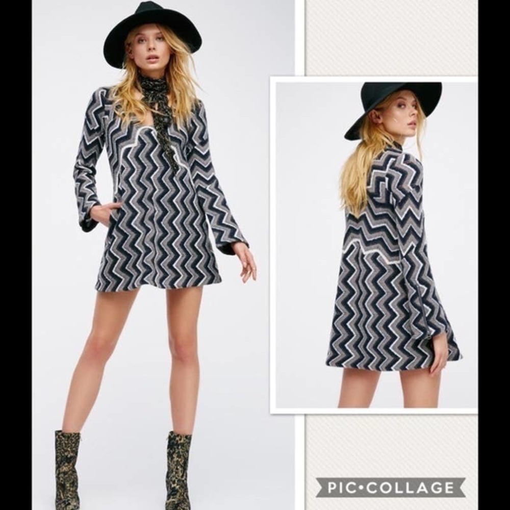 Free People Black Chevron Striped Sweater dress - Picture 3 of 10